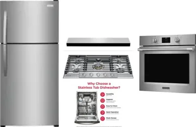 5 Piece Package Includes Refrigerator, Cooktop, Wall Oven, Hood And Dishwasher
