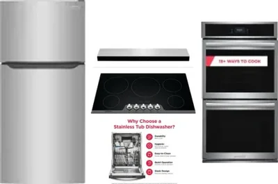 5 Piece Package Includes Refrigerator, Cooktop, Wall Oven, Hood And Dishwasher