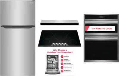 5 Piece Package Includes Refrigerator, Cooktop, Wall Oven, Hood And Dishwasher
