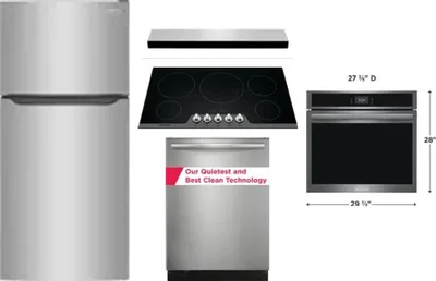 5 Piece Package Includes Refrigerator, Cooktop, Wall Oven, Hood And Dishwasher