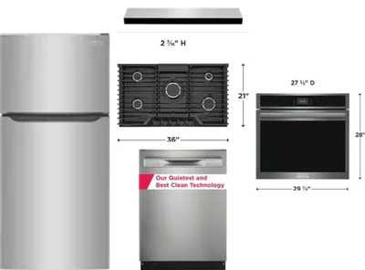 5 Piece Package Includes Refrigerator, Cooktop, Wall Oven, Hood And Dishwasher