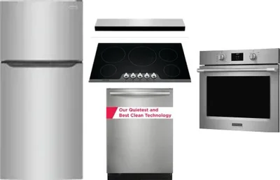 5 Piece Package Includes Refrigerator, Cooktop, Wall Oven, Hood And Dishwasher