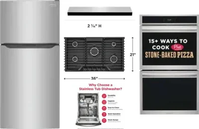 5 Piece Package Includes Refrigerator, Cooktop, Wall Oven, Hood And Dishwasher