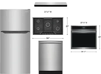 5 Piece Package Includes Refrigerator, Cooktop, Wall Oven, Hood And Dishwasher