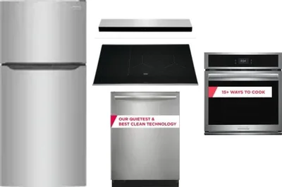 5 Piece Package Includes Refrigerator, Cooktop, Wall Oven, Hood And Dishwasher