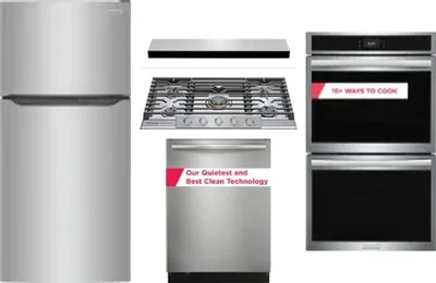 5 Piece Package Includes Refrigerator, Cooktop, Wall Oven, Hood And Dishwasher