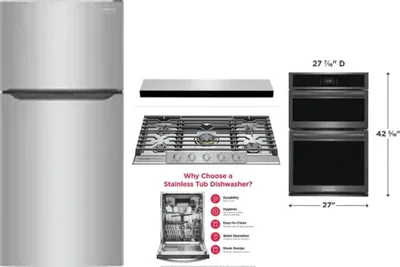 5 Piece Package Includes Refrigerator, Cooktop, Wall Oven, Hood And Dishwasher
