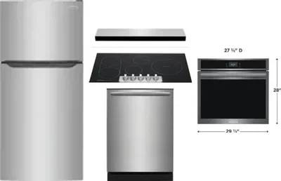5 Piece Package Includes Refrigerator, Cooktop, Wall Oven, Hood And Dishwasher