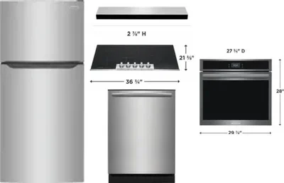 5 Piece Package Includes Refrigerator, Cooktop, Wall Oven, Hood And Dishwasher