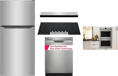 5 Piece Package Includes Refrigerator, Cooktop, Wall Oven, Hood And Dishwasher