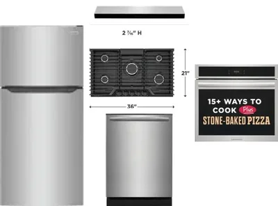 5 Piece Package Includes Refrigerator, Cooktop, Wall Oven, Hood And Dishwasher
