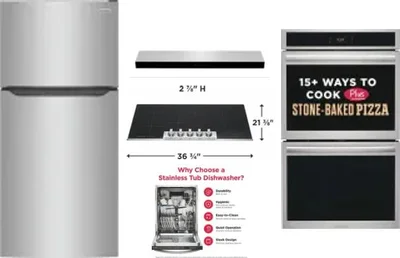 5 Piece Package Includes Refrigerator, Cooktop, Wall Oven, Hood And Dishwasher
