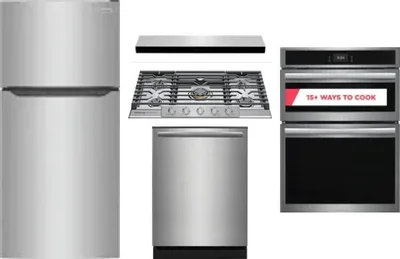 5 Piece Package Includes Refrigerator, Cooktop, Wall Oven, Hood And Dishwasher
