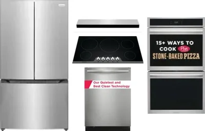 5 Piece Package Includes Refrigerator, Cooktop, Wall Oven, Hood And Dishwasher