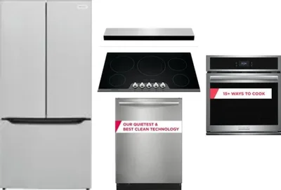 5 Piece Package Includes Refrigerator, Cooktop, Wall Oven, Hood And Dishwasher
