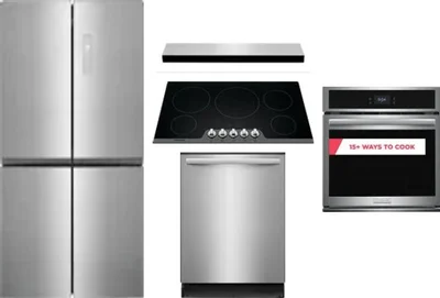 5 Piece Package Includes Refrigerator, Cooktop, Wall Oven, Hood And Dishwasher