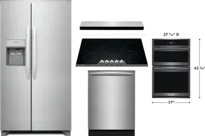 5 Piece Package Includes Refrigerator, Cooktop, Wall Oven, Hood And Dishwasher