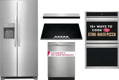 5 Piece Package Includes Refrigerator, Cooktop, Wall Oven, Hood And Dishwasher