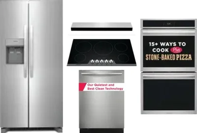 5 Piece Package Includes Refrigerator, Cooktop, Wall Oven, Hood And Dishwasher
