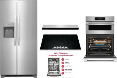 5 Piece Package Includes Refrigerator, Cooktop, Wall Oven, Hood And Dishwasher