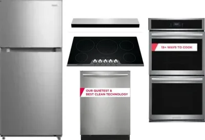 5 Piece Package Includes Refrigerator, Cooktop, Wall Oven, Hood And Dishwasher