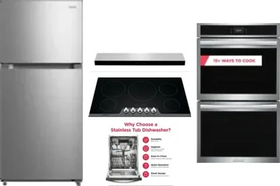 5 Piece Package Includes Refrigerator, Cooktop, Wall Oven, Hood And Dishwasher