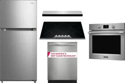 5 Piece Package Includes Refrigerator, Cooktop, Wall Oven, Hood And Dishwasher
