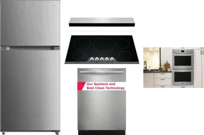 5 Piece Package Includes Refrigerator, Cooktop, Wall Oven, Hood And Dishwasher