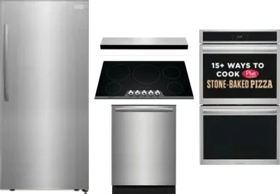 5 Piece Package Includes Refrigerator, Cooktop, Wall Oven, Hood And Dishwasher