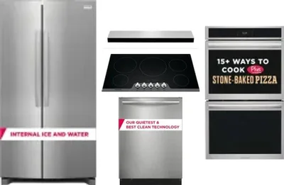 5 Piece Package Includes Refrigerator, Cooktop, Wall Oven, Hood And Dishwasher