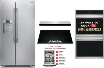5 Piece Package Includes Refrigerator, Cooktop, Wall Oven, Hood And Dishwasher