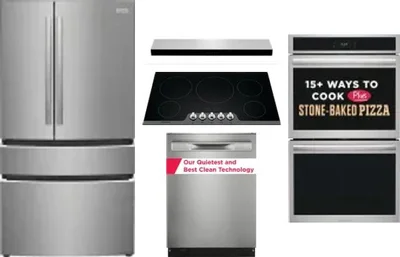 5 Piece Package Includes Refrigerator, Cooktop, Wall Oven, Hood And Dishwasher