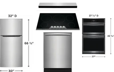 5 Piece Package Includes Refrigerator, Cooktop, Wall Oven, Hood And Dishwasher