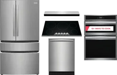 5 Piece Package Includes Refrigerator, Cooktop, Wall Oven, Hood And Dishwasher