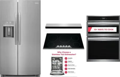 5 Piece Package Includes Refrigerator, Cooktop, Wall Oven, Hood And Dishwasher