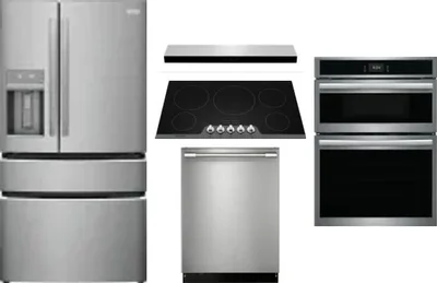 5 Piece Package Includes Refrigerator, Cooktop, Wall Oven, Hood And Dishwasher