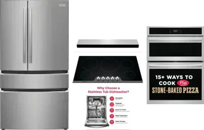 5 Piece Package Includes Refrigerator, Cooktop, Wall Oven, Hood And Dishwasher
