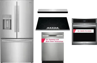 5 Piece Package Includes Refrigerator, Cooktop, Wall Oven, Hood And Dishwasher