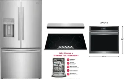 5 Piece Package Includes Refrigerator, Cooktop, Wall Oven, Hood And Dishwasher