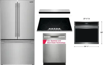 5 Piece Package Includes Refrigerator, Cooktop, Wall Oven, Hood And Dishwasher