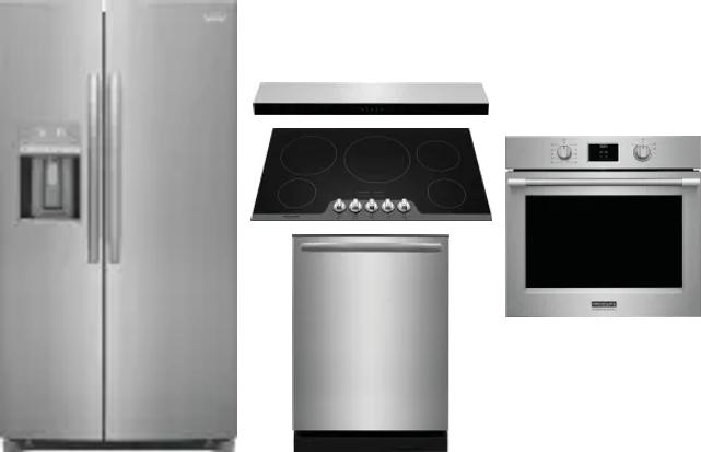 5 Piece Package Includes Refrigerator, Cooktop, Wall Oven, Hood And Dishwasher