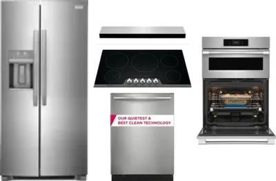 5 Piece Package Includes Refrigerator, Cooktop, Wall Oven, Hood And Dishwasher