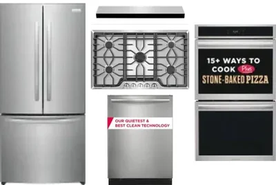 5 Piece Package Includes Refrigerator, Cooktop, Wall Oven, Hood And Dishwasher