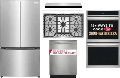 5 Piece Package Includes Refrigerator, Cooktop, Wall Oven, Hood And Dishwasher