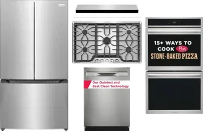 5 Piece Package Includes Refrigerator, Cooktop, Wall Oven, Hood And Dishwasher