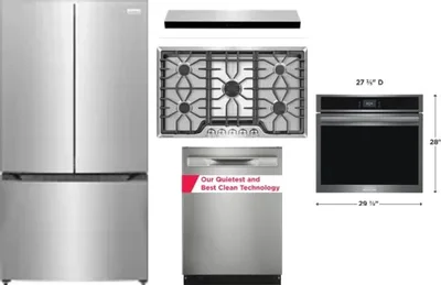 5 Piece Package Includes Refrigerator, Cooktop, Wall Oven, Hood And Dishwasher