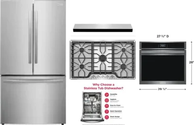 5 Piece Package Includes Refrigerator, Cooktop, Wall Oven, Hood And Dishwasher