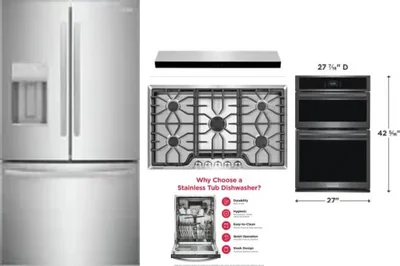 5 Piece Package Includes Refrigerator, Cooktop, Wall Oven, Hood And Dishwasher