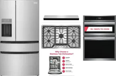 5 Piece Package Includes Refrigerator, Cooktop, Wall Oven, Hood And Dishwasher