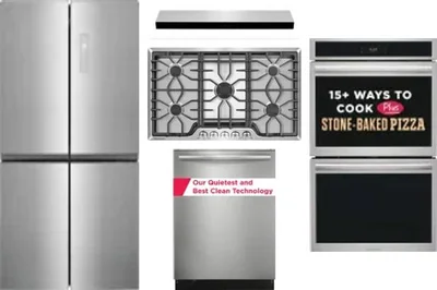 5 Piece Package Includes Refrigerator, Cooktop, Wall Oven, Hood And Dishwasher